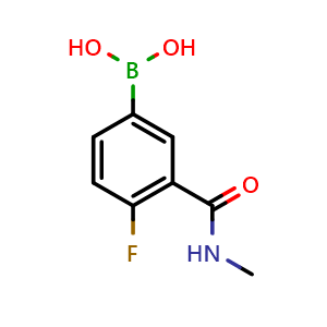 Chemical structure of 4-Fluoro-3-(methylcarbamoyl)phenylboronic acid , CAS 874219-19-9, AChemBlock N24675