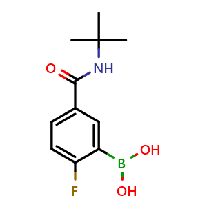 Chemical structure of 5-(Tert-butylcarbmoyl)-2-fluorophenylboronic acid , CAS 874289-51-7, AChemBlock N24679
