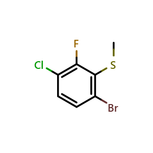 Chemical structure of 1-Bromo-4-chloro-3-fluoro-2-(methylsulfanyl)benzene , CAS 1628524-92-4, AChemBlock N24719