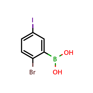 Chemical structure of 2-Bromo-3-iodophenylboronic acid , CAS 1451393-38-6, AChemBlock N24772