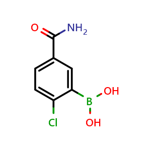 Chemical structure of 5-Carbamoyl-2-chlorophenylboronic acid , CAS 1150114-35-4, AChemBlock N24778