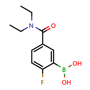 Chemical structure of 5-(Diethylcarbamoyl)-2-fluorophenylboronic acid , CAS 874289-47-1, AChemBlock N24789