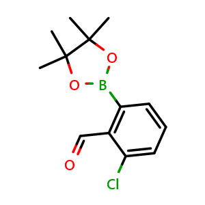 Chemical structure of 2-chloro-6-(4,4,5,5-tetramethyl-1,3,2-dioxaborolan-2-yl)benzaldehyde , CAS 1352129-62-4, AChemBlock N24822