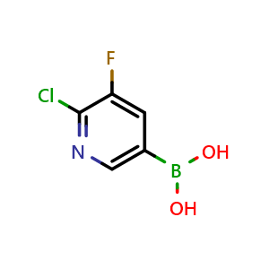 Chemical structure of 2-Chloro-3-fluoropyridyl-5-boronic acid , CAS 1072946-66-7, AChemBlock N24835
