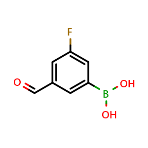 Chemical structure of 3-Fluoro-5-formylphenylboronic acid , CAS 328956-60-1, AChemBlock N24866