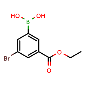 Chemical structure of 3-Bromo-5-(ethoxycarbonyl)phenylboronic acid , CAS 913835-88-8, AChemBlock N24890