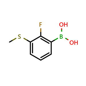 Chemical structure of 2-Fluoro-3-(methylsulfanyl)phenylboronic acid , CAS 1451392-57-6, AChemBlock N24895