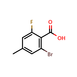 Chemical structure of 2-Bromo-6-fluoro-4-methylbenzoic acid , CAS 1427327-66-9, AChemBlock N24898