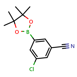 Chemical structure of 3-chloro-5-(4,4,5,5-tetramethyl-1,3,2-dioxaborolan-2-yl)benzonitrile , CAS 1212021-11-8, AChemBlock N24899