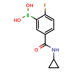 Chemical structure of 5-(Cyclopropylcarbamoyl)-2-fluorophenylboronic acid , CAS 874289-54-0, AChemBlock N24937