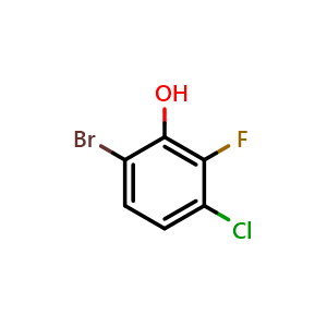 Chemical structure of 6-Bromo-3-chloro-2-fluorophenol , CAS 186590-40-9, AChemBlock N24941