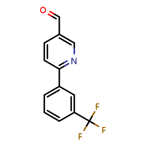 Chemical structure of 6-(3-Trifluoromethylphenyl)pyridine-3-carboxaldehyde , CAS 898405-21-5, AChemBlock N25000