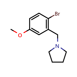 Chemical structure of 1-[(2-Bromo-5-methoxyphenyl)methyl]pyrrolidine , CAS 1394291-43-0, AChemBlock N25005