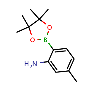 Chemical structure of 5-methyl-2-(4,4,5,5-tetramethyl-1,3,2-dioxaborolan-2-yl)aniline , CAS 863578-36-3, AChemBlock N25019