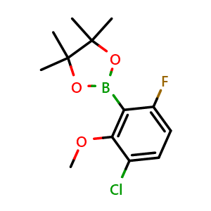 Chemical structure of 2-(3-chloro-6-fluoro-2-methoxyphenyl)-4,4,5,5-tetramethyl-1,3,2-dioxaborolane , CAS 2121513-63-9, AChemBlock N25047