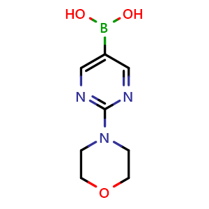 Chemical structure of 2-(Morpholine-4-yl)pyrimidine-5-boronic acid , CAS 870521-33-8, AChemBlock N25056
