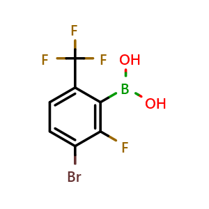Chemical structure of 3-Bromo-2-fluoro-6-(trifluoromethyl)phenylboronic acid , CAS 1451392-89-4, AChemBlock N25107