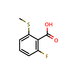 Chemical structure of 2-Fluoro-6-(methylsulfanyl)benzoic acid , CAS 1516052-88-2, AChemBlock N25148