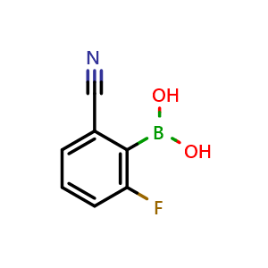 Chemical structure of 2-Cyano-6-fluorophenylboronic acid , CAS 656235-44-8, AChemBlock N25164