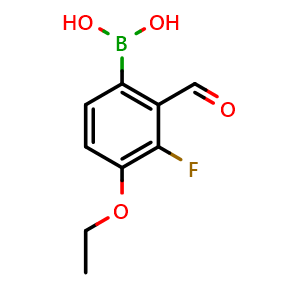 Chemical structure of 4-Ethoxy-3-fluoro-2-formylphenylboronic acid , CAS 1246404-48-7, AChemBlock N25185