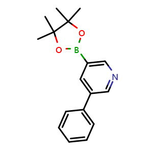 Chemical structure of 3-phenyl-5-(4,4,5,5-tetramethyl-1,3,2-dioxaborolan-2-yl)pyridine , CAS 1171891-07-8, AChemBlock N25192