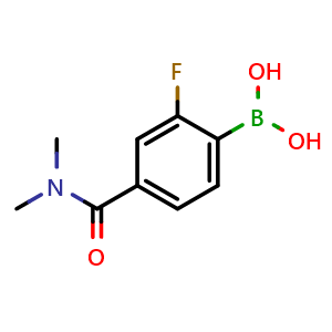 Chemical structure of 4-(Dimethylcarbamoyl)-2-fluorophenylboronic acid , CAS 874289-30-2, AChemBlock N25216