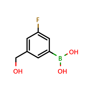 Chemical structure of 3-Fluoro-5-(hydroxymethyl)phenylboronic acid , CAS 1146614-40-5, AChemBlock N25254