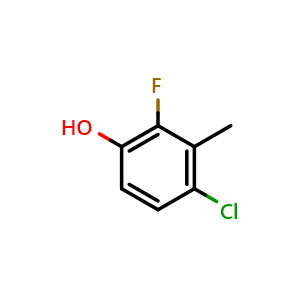 Chemical structure of 4-Chloro-2-fluoro-3-methylphenol , CAS 1351668-24-0, AChemBlock N25258