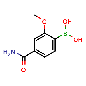 Chemical structure of 4-Carbamoyl-2-methoxyphenylboronic acid , CAS 1451392-06-5, AChemBlock N25288