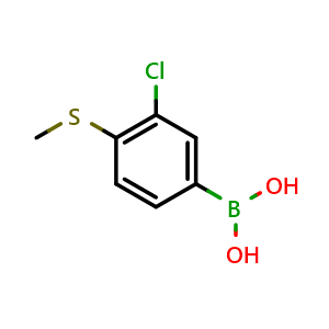 Chemical structure of 3-Chloro-4-(methylthio)phenylboronic acid , CAS 877383-14-7, AChemBlock N25300