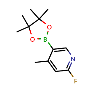 Chemical structure of 2-Fluoro-4-methyl-5-(4,4,5,5-tetramethyl-1,3,2-dioxaborolan-2-yl)pyridine , CAS 1363192-17-9, AChemBlock N25341