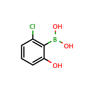 Chemical structure of 6-Chloro-2-hydroxyphenylboronic acid , CAS 958646-70-3, AChemBlock N25356