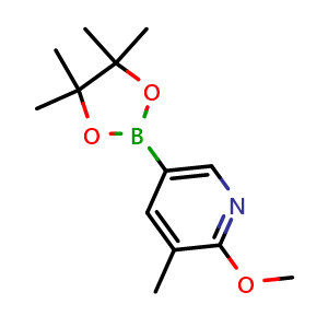 Chemical structure of 2-methoxy-3-methyl-5-(4,4,5,5-tetramethyl-1,3,2-dioxaborolan-2-yl)pyridine , CAS 1083168-83-5, AChemBlock N25360