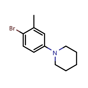 Chemical structure of 1-(4-Bromo-3-methylphenyl)piperidine , CAS 1366131-46-5, AChemBlock N25362
