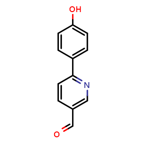 Chemical structure of 2-(4-Hydroxyphenyl)pyridine-5-carboxaldehyde , CAS 924853-97-4, AChemBlock N25381