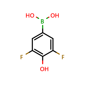 Chemical structure of 3,5-Difluoro-4-hydroxyphenylboronic acid , CAS 1132666-81-9, AChemBlock N25384