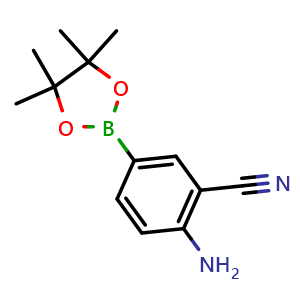 Chemical structure of 2-Amino-5-(4,4,5,5-tetramethyl-1,3,2-dioxaborolan-2-yl)benzonitrile , CAS 934426-22-9, AChemBlock N25417