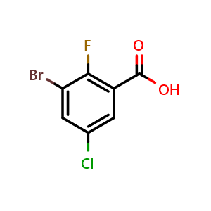 Chemical structure of 3-Bromo-5-chloro-2-fluorobenzoic acid , CAS 1269232-93-0, AChemBlock N25425