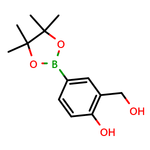 Chemical structure of 2-Hydroxy-5-(4,4,5,5-tetramethyl-1,3,2-dioxaborolan-2-yl)-benzenemethanol , CAS 760989-96-6, AChemBlock N25463