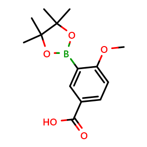 Chemical structure of 4-Methoxy-3-(tetramethyl-1,3,2-dioxaborolan-2-yl)benzoic acid , CAS 269409-71-4, AChemBlock N25466