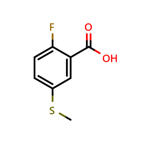 Chemical structure of 2-Fluoro-5-(methylthio)benzoic acid , CAS 57318-98-6, AChemBlock N25477