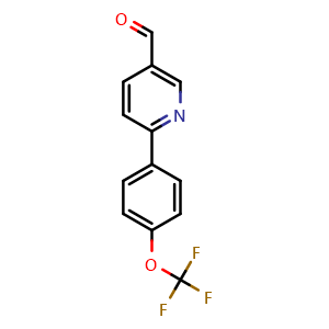 Chemical structure of 2-(4-(Trifluoromethoxy)phenyl)pyridine-5-carboxaldehyde , CAS 851069-97-1, AChemBlock N25482