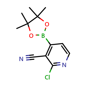 Chemical structure of 2-chloro-4-(4,4,5,5-tetramethyl-1,3,2-dioxaborolan-2-yl)nicotinonitrile , CAS 878194-94-6, AChemBlock N25569