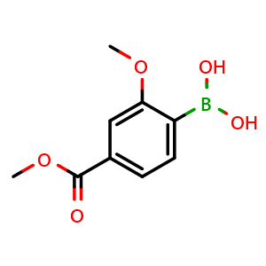Chemical structure of 2-Methoxy-4-(methoxycarbonyl)phenylboronic acid , CAS 849758-14-1, AChemBlock N25609
