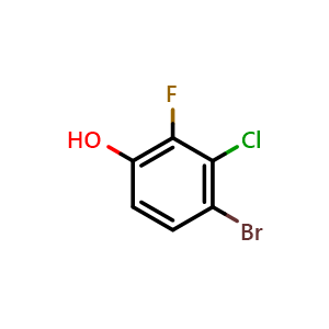 Chemical structure of 4-Bromo-3-chloro-2-fluorophenol , CAS 1360745-16-9, AChemBlock N25620