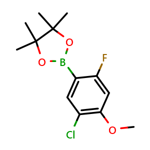 Chemical structure of 2-(5-chloro-2-fluoro-4-methoxyphenyl)-4,4,5,5-tetramethyl-1,3,2-dioxaborolane , CAS 2121513-64-0, AChemBlock N25633