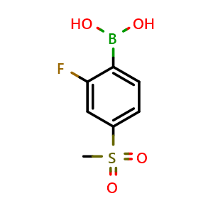 Chemical structure of 2-Fluoro-4-(methylsulfonyl)phenylboronic acid , CAS 957060-85-4, AChemBlock N25643