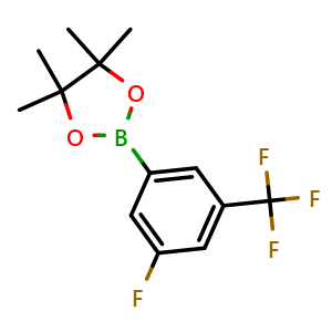 Chemical structure of 2-(3-fluoro-5-(trifluoromethyl)phenyl)-4,4,5,5-tetramethyl-1,3,2-dioxaborolane , CAS 627525-87-5, AChemBlock N25647
