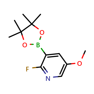 Chemical structure of 2-fluoro-5-methoxy-3-(4,4,5,5-tetramethyl-1,3,2-dioxaborolan-2-yl)pyridine , CAS 2121512-59-0, AChemBlock N25655