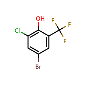 Chemical structure of 4-Bromo-6-chloro-2-trifluoromethylphenol , CAS 1414870-65-7, AChemBlock N25666